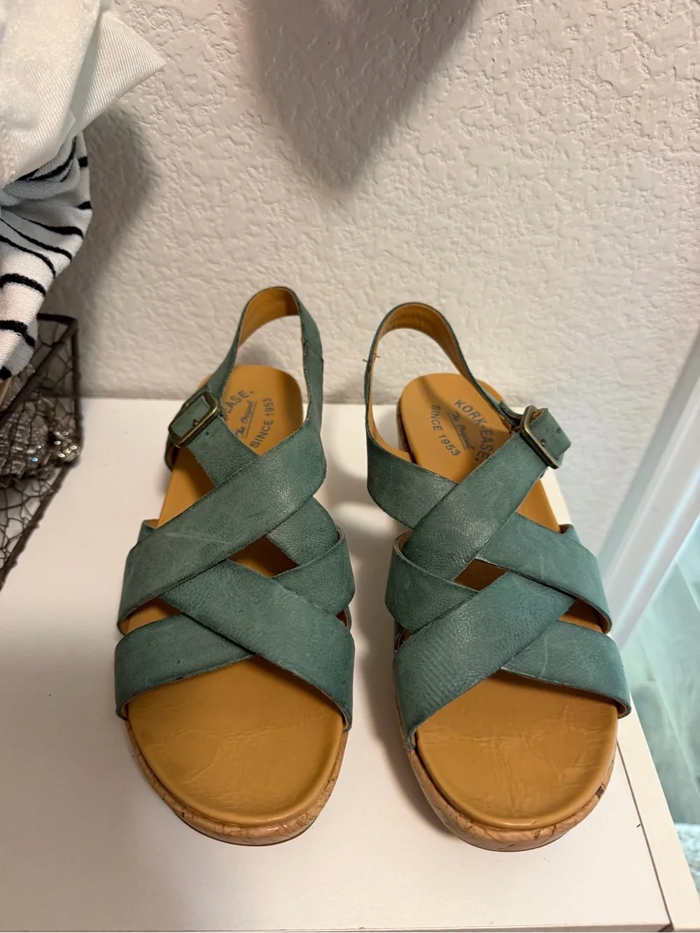 Kork-Ease Green Crisscross Slingback Wedge Sandals
